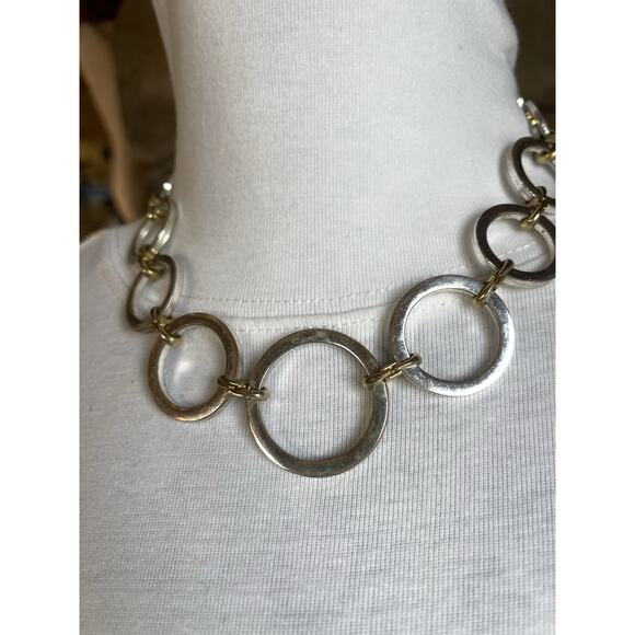 VTG Ralph Lauren RLL Necklace 2 Tone Silver/Gold-tone 16" Large Link O Ring 64g - Picture 3 of 12